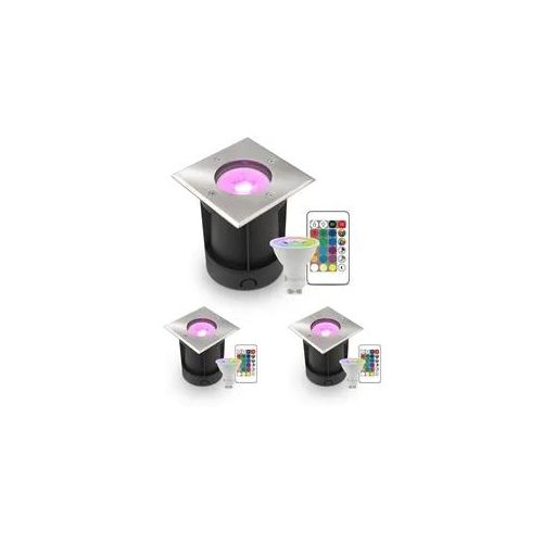 LED Bodeneinbaustrahler eckig Edelstahl 230V IP67 - Leuchtmittel: GU10 5W RGB+CC...