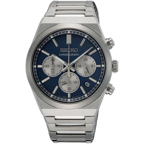 Chronograph SEIKO, silber (silberfarben, blau), Armbanduhren, Damen, Quarzuhr, Armbanduhr, Herrenuhr, Damenuhr, Stoppfunktion, Datum