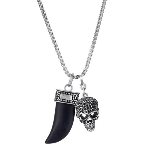 Kingka Kette mit Anhänger »Schmuck Geschenk Edelstahl Halskette Zahn Totenkopf, OSN-850SBK-BX«, (Set, 3 tlg.), mit Onyx, Zirkonia (synth.)