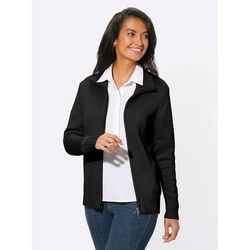 Strickjacke CASUAL LOOKS, Damen, Gr. 48, schwarz, 50% Baumwolle, 50% Polyacryl, unifarben, meliert, figurumspielend, Langarm, Strickjacken