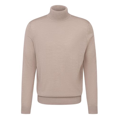 Rollkragenpullover BUGATTI, Herren, Gr. M, beige, 100% Wolle, unifarben, casual, regular fit, ohne Ausschnitt, Langarm Rippbündchen, Pullover, aus 100 % Merinowolle