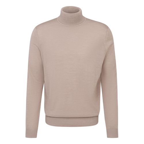 Rollkragenpullover BUGATTI, Herren, Gr. XL, beige, 100% Wolle, unifarben, casual, regular fit, ohne Ausschnitt, Langarm Rippbündchen, Pullover, aus 100 % Merinowolle