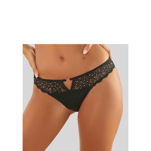 String LASCANA, Damen, Gr. 36/38, schwarz, Microtouch, Obermaterial: 87% Polyamid, 13% Elasthan, körpernah, Unterhosen, rundherum besetzt mit feinen Kristallsteinen