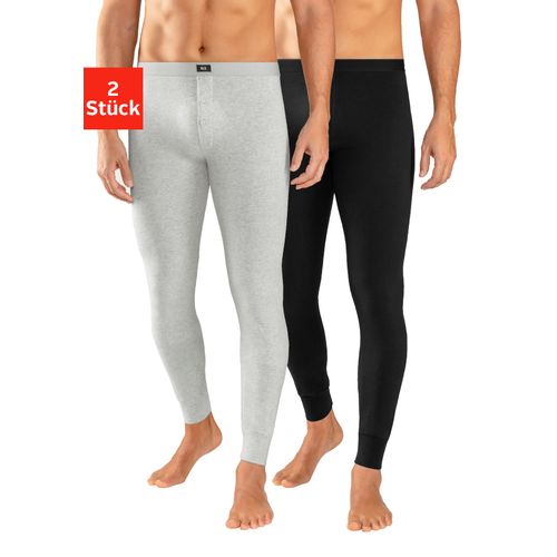 Lange Unterhose H.I.S, Herren, Gr. XXL, grau (grau, meliert, schwarz), Jersey, Obermaterial: 95% Baumwolle, 5% Elasthan, unifarben, körpernah, Unterhosen, mit Bündchen am Bein