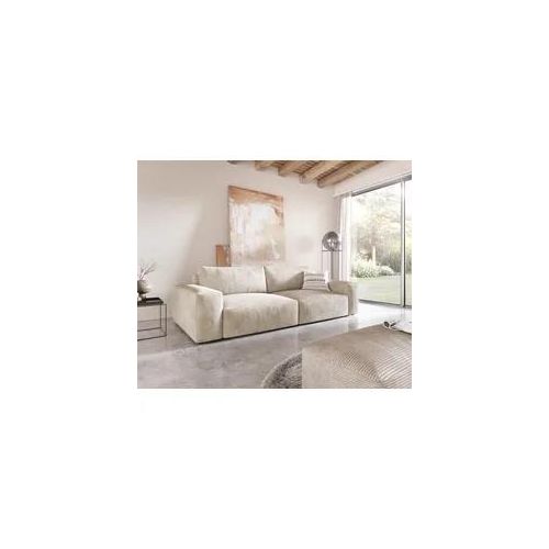 Big-Sofa Lanzo XL 270x130 cm Cord Beige mit Hocker