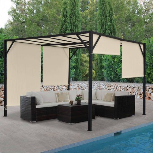 Pergola Beja, Garten Pavillon Terrassenüberdachung, stabiles 6cm-Stahl-Gestell + Schiebedach 4x4m