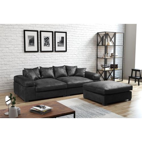 Big Sofa Megasofa Riesensofa AREZZO - Vintage Schwarz inkl.Hocker