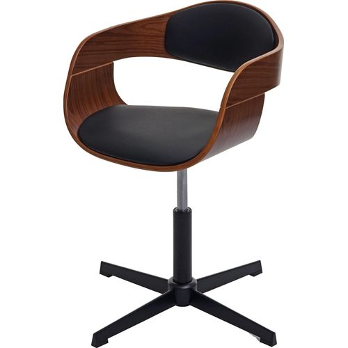 Bürostuhl HWC-H46, Schreibtischstuhl, höhenverstellbar Drehmechanismus Bugholz Walnuss-Optik, Kunstleder schwarz