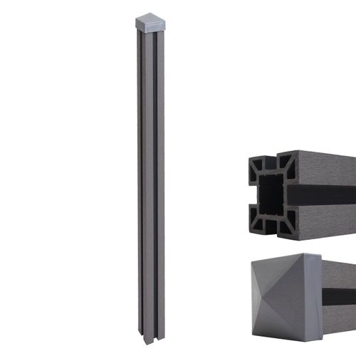 WPC-Pfosten Sarthe-WPC-Zaun, Pfeiler Pfahl, Stecksystem 240cm, grau