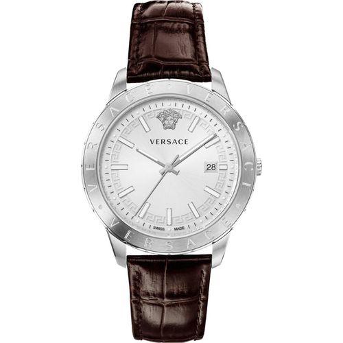 Versace VE2C00121 Univers weiss silber braun Leder Armband Uhr Herren NEU