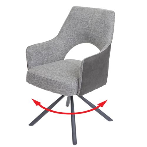 Esszimmerstuhl HWC-K30, Küchenstuhl Lehnstuhl, drehbar Auto-Position, Stoff/Textil MVG grau-dunkelgrau