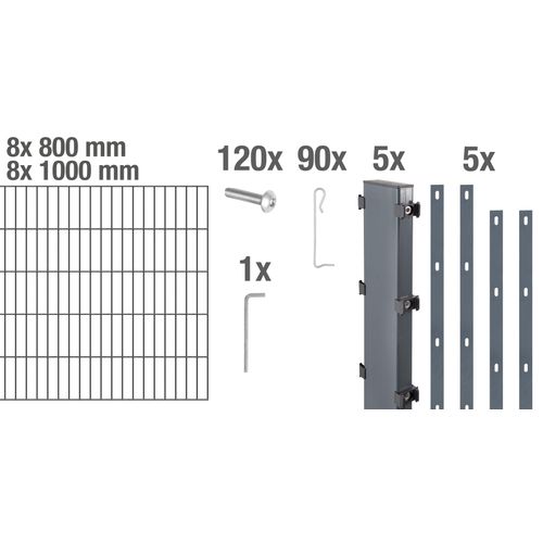 Alberts Gabionen-Komplettsets Step², Höhe 180 cm, Länge 8 m, anthrazit zum Aufschrauben