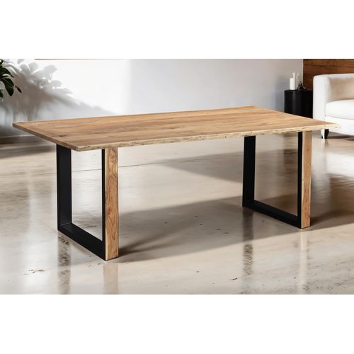 Esstisch Baumkante Akazie Natur 200 x 100 cm U-Gestell aus Metall + Holz MELBOURNE