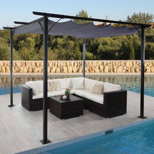 Pergola MCW-C42, Garten Pavillon, stabiles 6cm-Gestell + Schiebedach 3x3m grau