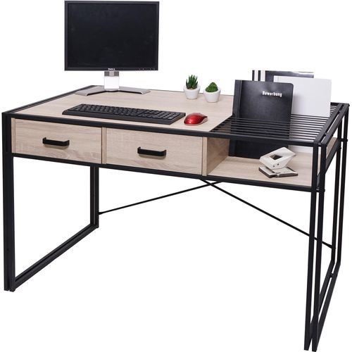 Schreibtisch MCW-H91, Bürotisch Computertisch, Industrial 76x120x70cm Eiche-Optik