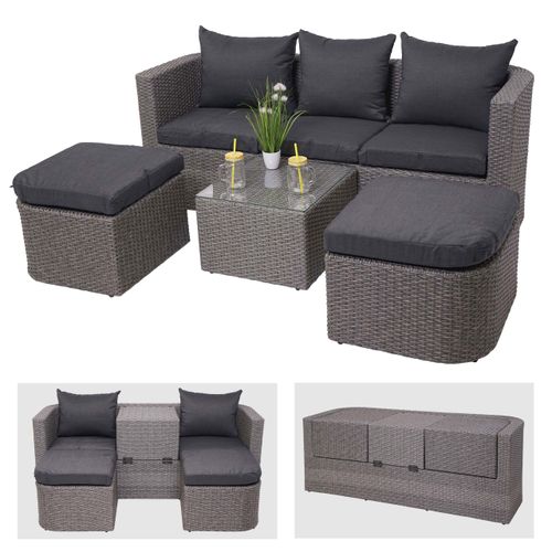 3in1-Garnitur MCW-J37, Garten-/Lounge-Set Sonneninsel, Spun Poly Poly-Rattan MVG grau, Kissen anthrazit