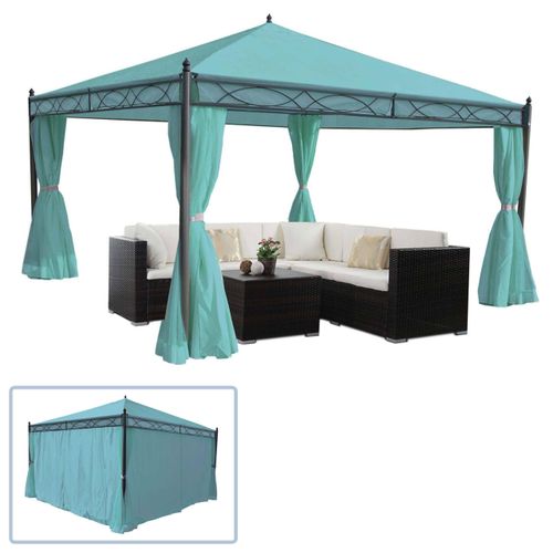 Pergola Cadiz, Garten Pavillon, stabiles 7cm-Gestell mit Seitenwand türkis 4x4m