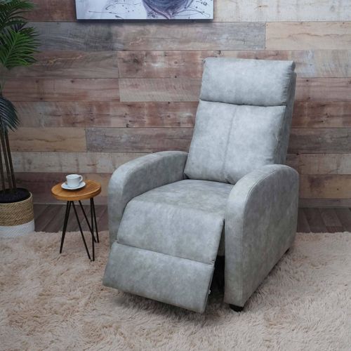 Fernsehsessel HWC-F76, Relaxsessel Sessel Liegesessel, Liegefunktion verstellbar Stoff/Textil vintage hellgrau
