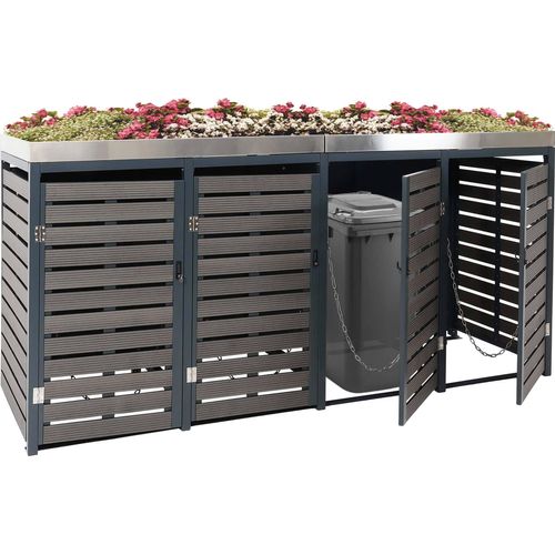 4er Mülltonnenverkleidung MCW-K14, Mülltonnenbox mit Pflanzkasten, 124x265x84cm WPC Edelstahl 132kg anthrazit
