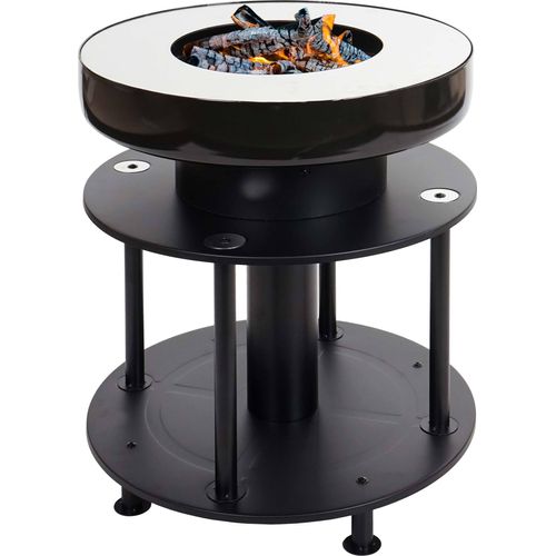 Feuerschale mit Grill HWC-K95, Feuerstelle Grill BBQ, Grillplatte Ablagefläche, Stahl Edelstahl Emaille Ø 56cm schwarz