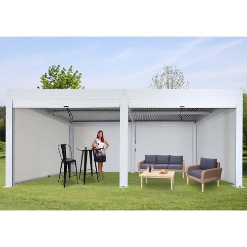 Pergola MCW-L46 mit 6x Seitenwand, Gartenpavillon Lamellen-Pavillon Rollo, 11cm-Alu-Gestell, sturmfest 3x6m weiß
