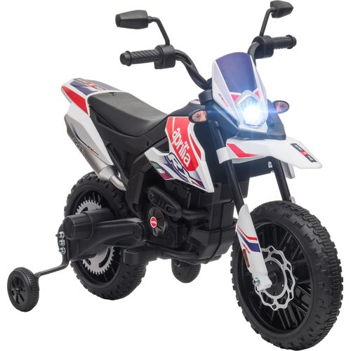 AIYAPLAY Kinder Elektro-Motorrad, 12V Kindermotorrad mit Musik, 6 km/h Kinderfahrzeug mit abnehmbar Trainingsrädern, 12 Zoll Kunststoffreifen, für 3-8 Jahre Kinder, max. 30 kg, Weiß