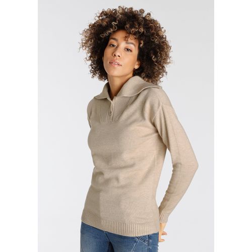 Troyer BOYSEN'S, Damen, Gr. 32/34 (XS), beige (beige melange), Strick, Obermaterial: 50% Viskose, 28% Polyester, 22% Polyamid, meliert, casual, figurumspielend hüftbedeckend, Langarm Rippbündchen, Pullover, in verschiedenen Streifen oder unifarben - NEUE KOLLEKTION