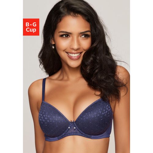 Schalen-BH LASCANA, Damen, Gr. 95, Cup G, blau (marine), Spitze, Obermaterial: 86% Polyamid, 14% Elasthan, klassisch, BHs, mit Spitze über nahtlosen Cups, auf Formbügel, Dessous