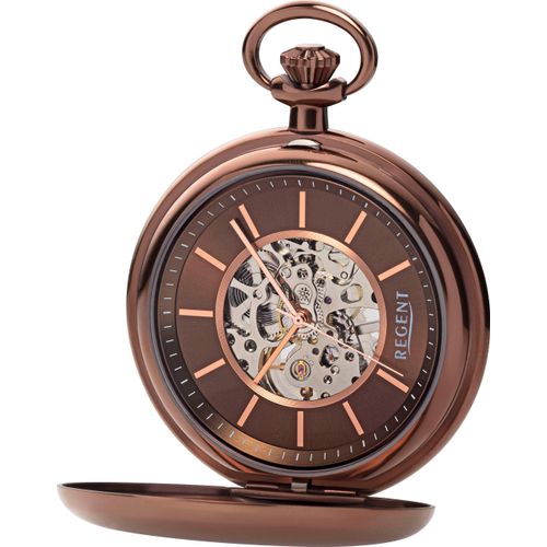 Taschenuhr REGENT, braun (bronzefarben), Taschenuhren, Herren, Herrenuhr, Handaufzug, Kette, offene Unruh