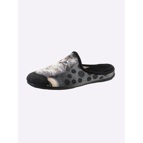 Pantoffel, Damen, Gr. 40, schwarz (schwarz, gemustert), Textil, Basic, Schuhe Hausschuh Pantoffeln
