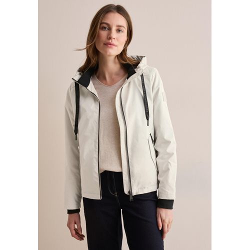 Kurzjacke CECIL, Damen, Gr. XXL (46), beige (beige meringues), Stoff, 100% Polyester, unifarben, casual, normal normal, ohne Ausschnitt, Langarm Bündchen, Jacken, mit Kapuze mit Schriftzug