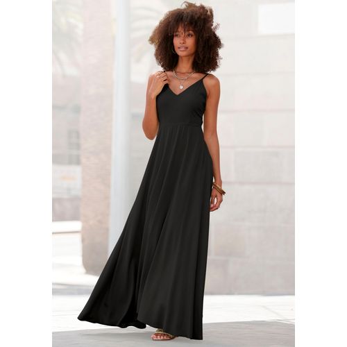 Maxikleid LASCANA, Damen, Gr. 38, N-Gr, schwarz, Web, Obermaterial: 100% Viskose, unifarben, modisch, figurumspielend bodenlang, V-Ausschnitt, ohne Ärmel, Kleider, aus gewebter Viskose, Cut-Out am Rücken, Sommerkleid, Topseller