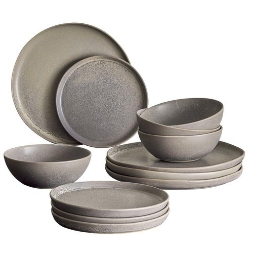 Bloomingville Kendra Geschirr-Set, Grau, Steingut, 12-teilig