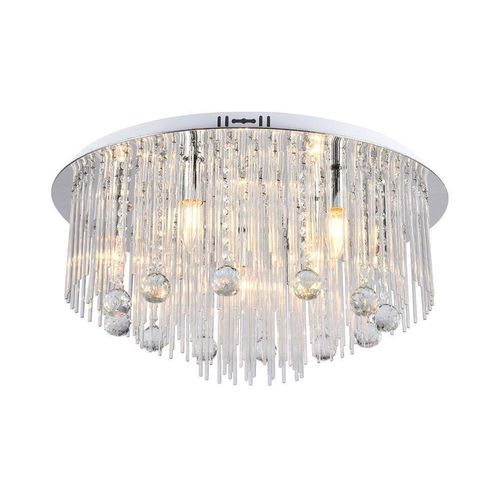 Deckenlampe, Kristallglas, Metall, Chrom, 9xE14, H 60 cm