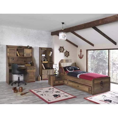 Kinderzimmer Garnitur Pirat Bettrahmen Jugendbett Holz Braun 5tlg Set