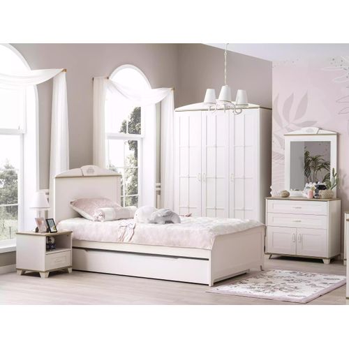 Funktionsbett Ausziehbares Kinderbett Bett Weiß Set 5tlg Holzbett