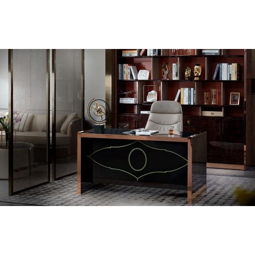 Tisch Stuhl Arbeitszimmer Schreibtisch Schwarz Büro Einrichtung Möbel Luxus 2tlg