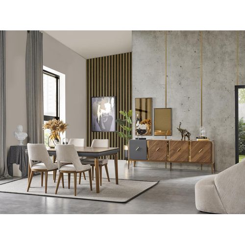Tisch 4x Stühle 8tlg Esszimmer Set Gruppe Garnitur Sitzgruppe Braun