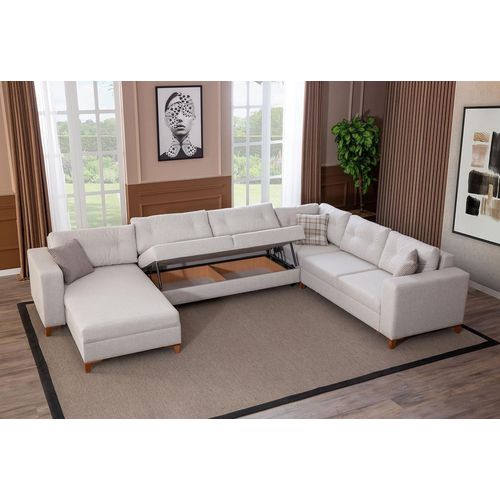 Weißes U-From Sofa Wohnzimmer Eckcouch Stoffsofa Möbel Neu