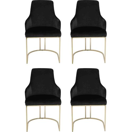 Designer Schwarze 4x Metallstühle Edelstahl Polster Möbel