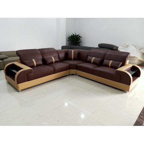 Couch Ecksofa Leder Wohnlandschaft Garnitur Design Modern Sofa L-Form LED USB