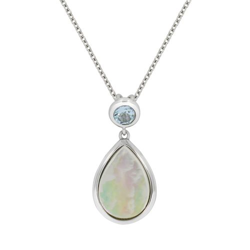 Zeeme Gemstones Halskette Silber 925 rhodiniert 42+5cm Perlmutt weiß Topas blau