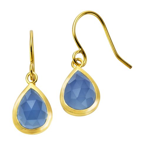 Jamelli Ohrringe Silber 925 vergoldet 27mm lang mit hellblauem Chalcedon