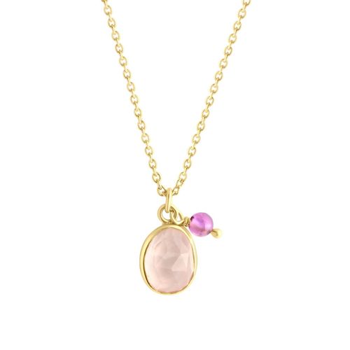 Jamelli Halskette Silber 925 vergoldet mit Amethyst und Rosenquarz