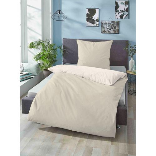 Bettwäsche BIBERNA Gr. 2, beige (natur), B/L: 155cm x 200cm, 2-teilige Garnitur St., 2-teilige Garnitur St., Mako-Satin, B/L: 80cm x 80cm, Mako-Satin, 100% Baumwolle, Bettwäsche