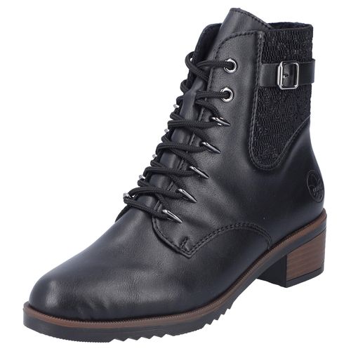 Schnürstiefelette RIEKER, Damen, Gr. 39, schwarz, Lederimitat, Elastischer Einsatz, unifarben, klassisch, Schuhe, Schnürboots, Trachtenstiefelette, Blockabsatz, Innenreißverschluss