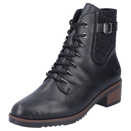 Schnürstiefelette RIEKER, Damen, Gr. 41, schwarz, Lederimitat, Elastischer Einsatz, unifarben, klassisch, Schuhe, Schnürboots, Trachtenstiefelette, Blockabsatz, Innenreißverschluss