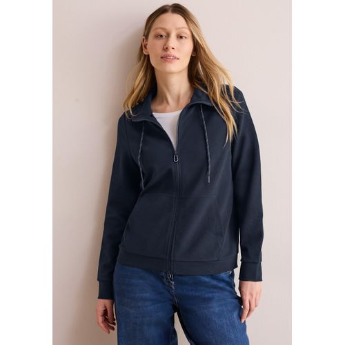 Sweatjacke CECIL, Damen, Gr. XXL (46), blau (universal blau), Web, 80% Baumwolle, 17% Polyester, 3% Elasthan, unifarben, casual, gerade normal, hoch geschlossener Ausschnitt, Langarm Bündchen, Sweatjacken, mit Tunnelzugband am Kragen