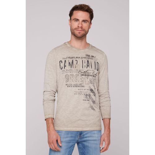 Langarmshirt CAMP DAVID, Herren, Gr. 4XL, braun, Material: 100% Baumwolle, bedruckt, bestickt, casual, lässig geschnitten normal, Langarm eingesetzt gerader Abschluss, Shirts, aus Bio-Baumwolle