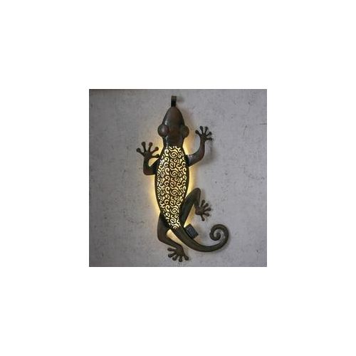 LED Solar Gartendeko GECKO - 15 warmweiße LED - H: 72cm - Dämmerungssensor - braun